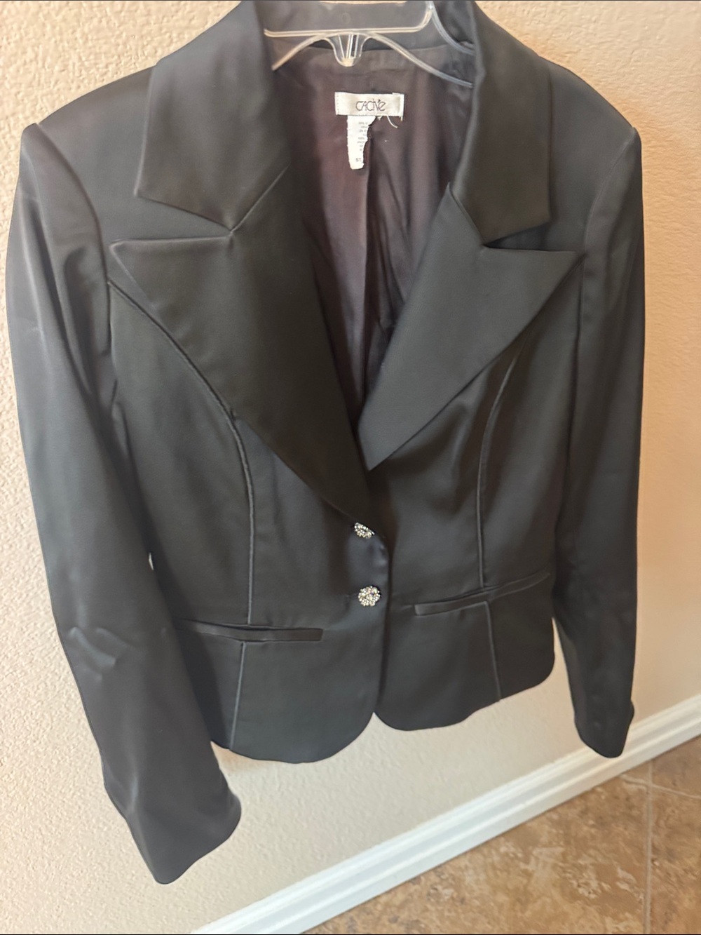 Cache Black Satin Blazer with Crystal Buttons